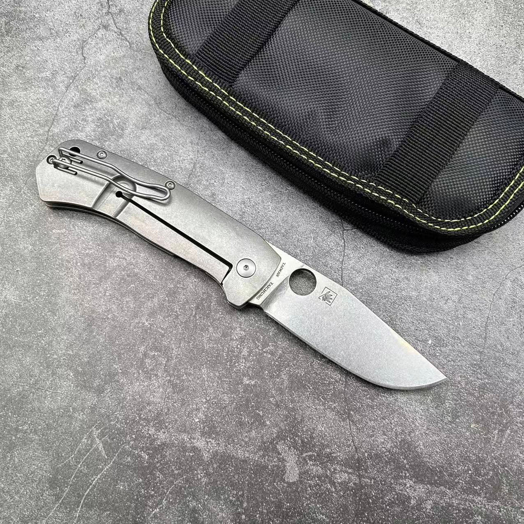 SP C186 Folding knife Titanium handle D2 Steel Camping Outdoor Survival Tactical EDC Knife