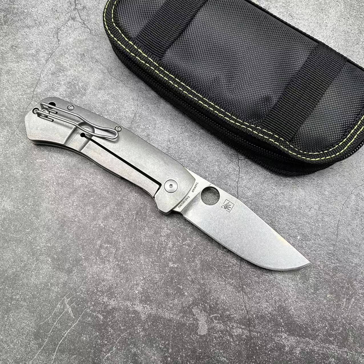 SP C186 Folding knife Titanium handle D2 Steel Camping Outdoor Survival Tactical EDC Knife