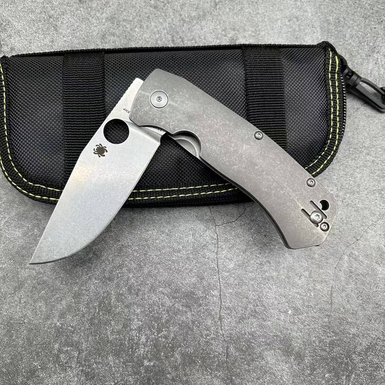 SP C186 Folding knife Titanium handle D2 Steel Camping Outdoor Survival Tactical EDC Knife